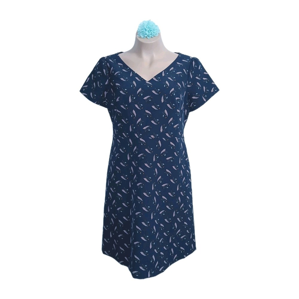 Loft Plus Women A Line Dress 18 Navy Blue Feather Leaf Career Work Corporate Job